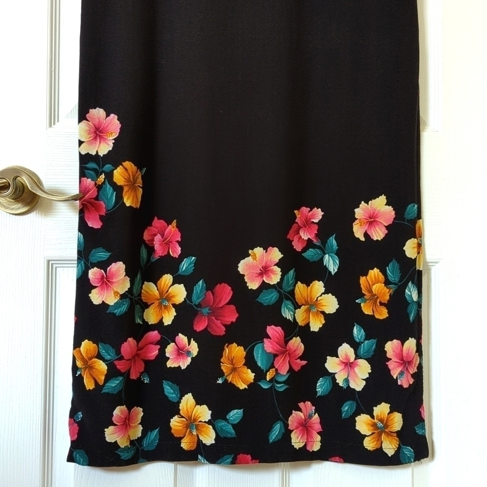 Jantzen 90's Vintage Floral Sleeveless Side Slit Swim Cover Up Midi Dress Black - Picture 7 of 13